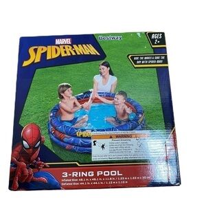 Marvel Spiderman 3 Ring Pool NEW Red Blue Inflatable Round Swimming